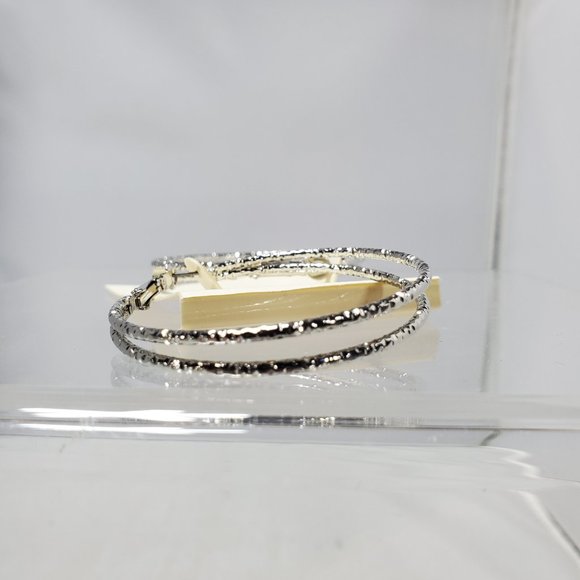 Mystique silver metal hammered 2 row hoop earring - Picture 5 of 6